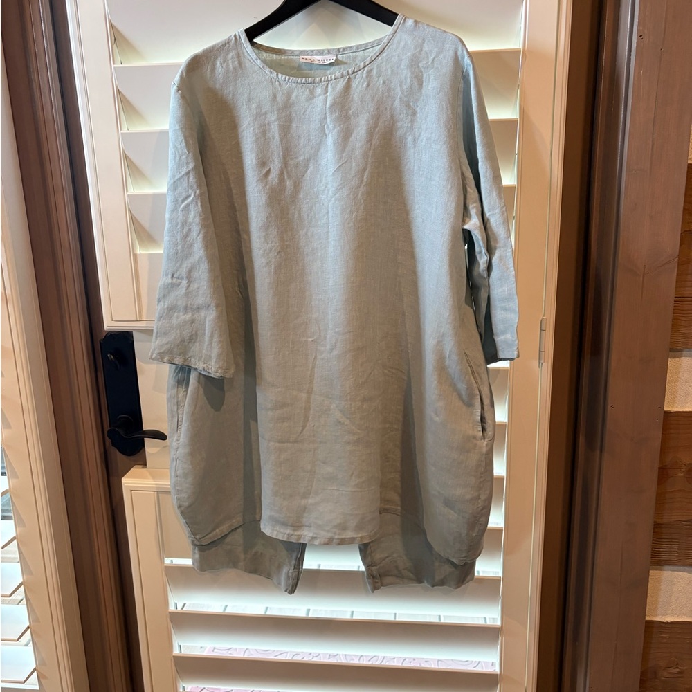 bryn Walker Sea foam Blue Linen 3/4 Sleeve Tunic and pants